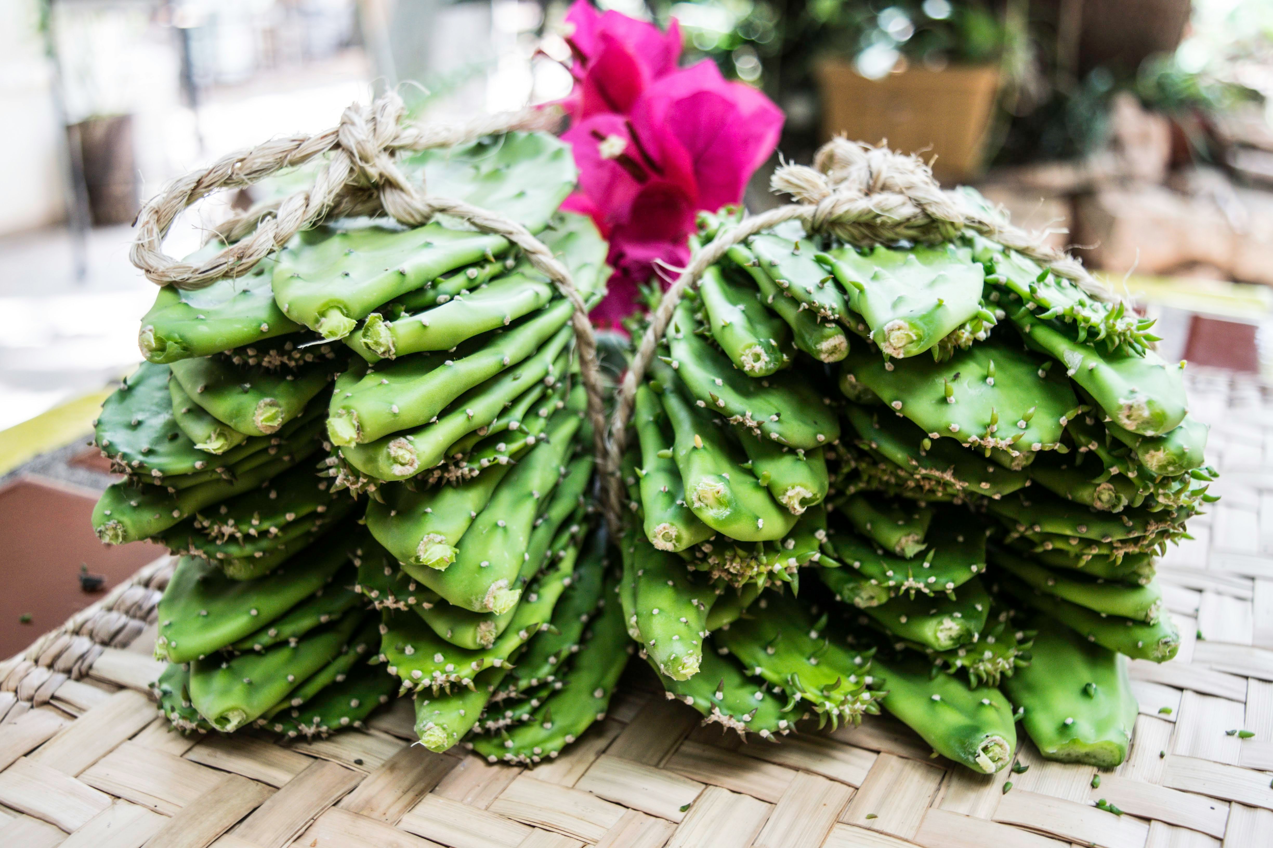 green beans on brown wooden table